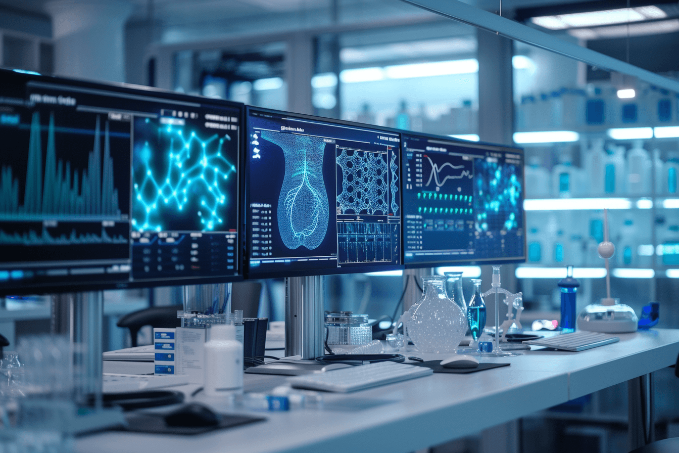 Modern scientific research lab analyzing pancreatic cancer biomarkers