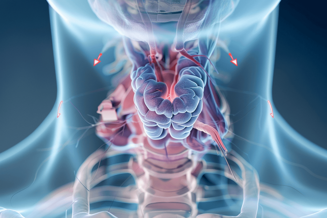 Thyroid and parathyroid glands showing calcium imbalance in hyperparathyroidism
