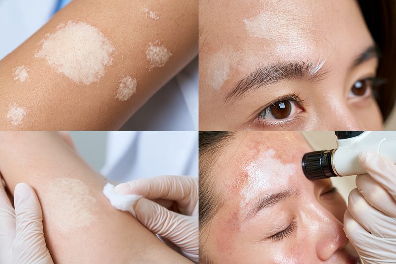 White patches on skin requiring medical assessment because of rapid spread, white hair, altered sensation or persistent skin changes.